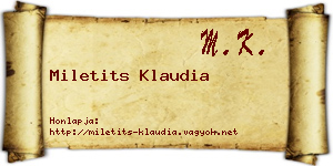 Miletits Klaudia névjegykártya